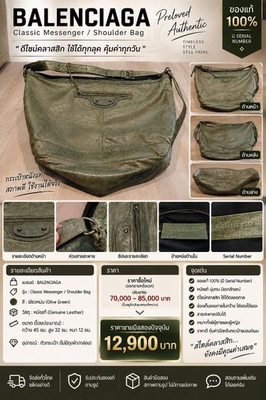 Balenciaga หนังแท้ สีเขียววินเทจ | Authentic ตรวจแล้วที่ Bagnifique_Buy พร้อมหลักฐานฝากขาย