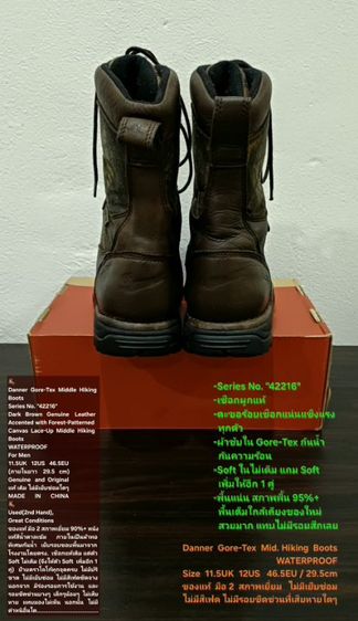 Danner Gore-Tex Mid Hiking Boots, WATERPROOF, Men's 11.5UK 12US 46.5EU/29.5cm Original ของแท้ มือ 2 หนังแท้ผสมผ้าแคนวาส พื้นเต็ม สภาพเยี่ยม รูปที่ 10