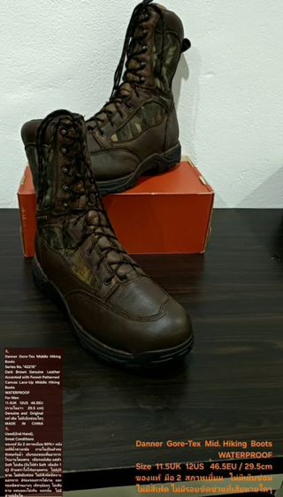 Danner Gore-Tex Mid Hiking Boots, WATERPROOF, Men's 11.5UK 12US 46.5EU/29.5cm Original ของแท้ มือ 2 หนังแท้ผสมผ้าแคนวาส พื้นเต็ม สภาพเยี่ยม