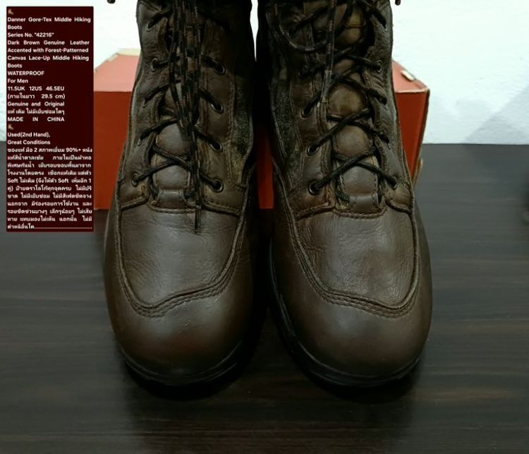Danner Gore-Tex Mid Hiking Boots, WATERPROOF, Men's 11.5UK 12US 46.5EU/29.5cm Original ของแท้ มือ 2 หนังแท้ผสมผ้าแคนวาส พื้นเต็ม สภาพเยี่ยม รูปที่ 7