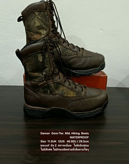 Danner Gore-Tex Mid Hiking Boots, WATERPROOF, Men's 11.5UK 12US 46.5EU/29.5cm Original ของแท้ มือ 2 หนังแท้ผสมผ้าแคนวาส พื้นเต็ม สภาพเยี่ยม รูปที่ 12