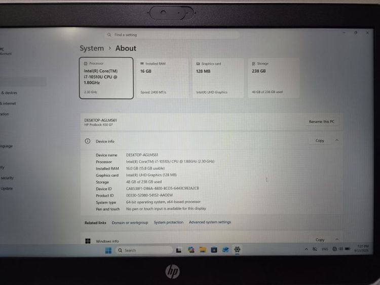ปล่อยต่อ HP ProBook 450 G7 สภาพดีมาก เครื่องพร้อมใช้งานทันที รูปที่ 3