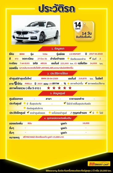 BMW Series 5 2018 530e Sedan ปลั๊กอินไฮบริด (PHEV) ไม่ติดแก๊ส เกียร์อัตโนมัติ ขาว รูปที่ 2