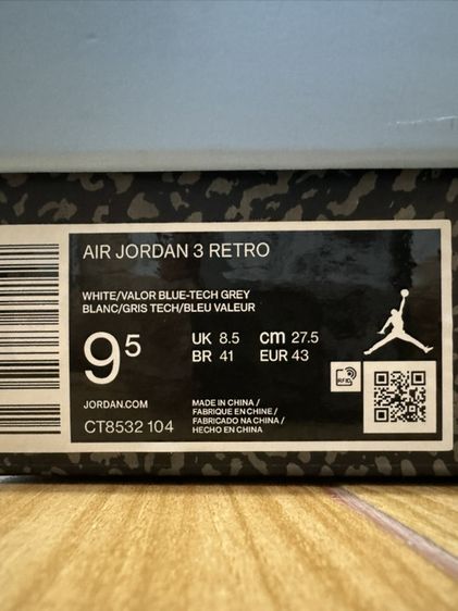 Nike รองเท้าผ้าใบ หนังแท้ UK 9 | EU 43 1/3 | US 9.5 ขาว ขาย Air Jordan 3 Retro "UNC" (Valor Blue) - ของแท้ 100% (StockX Verified)