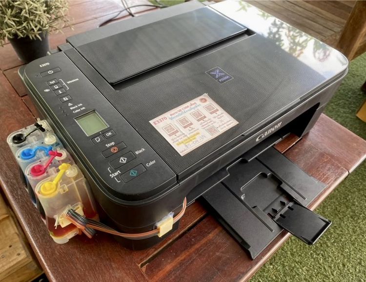 พริ้นเตอร์อิงค์แท้งค์ ขาย Canon Printer E3370 WiFi Ink-Tanks) 4in1 (Print,Scan,Copy,Wi-Fi) สภาพสวยมาก ซื้อปีที่แล้ว แต่อัพเกรดเครื่องใหม่แล้ว เครื่องนี้เลยขาย ไม่อยากซ่อม