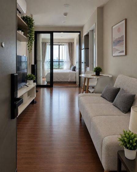 ให้เช่าThe Origin Ram 209 Interchang ห้องพร้อมอยู่ ชั้น 16 1 Bedroom • 25 ตร.ม.ห้องฝั่งตะวันออก รับแสงเช้า เฟอร์นิเจอร์และเครื่องใช้ไฟฟ้าครบ