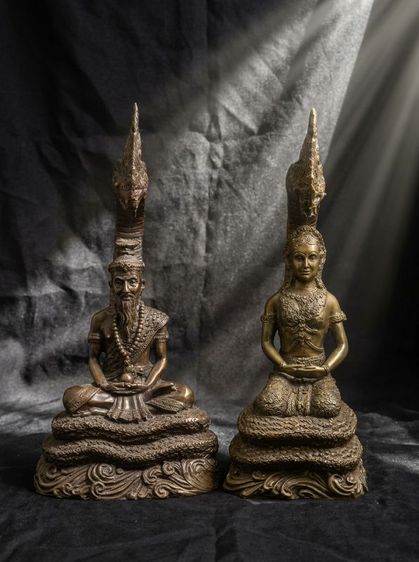 พ่อปู่นาคา แม่ย่านาคี พญานาค วัดป่าคำชะโนด จ.อุดรธานี ปี2565 เนื้อทองเหลือง สูง14 นิ้ว