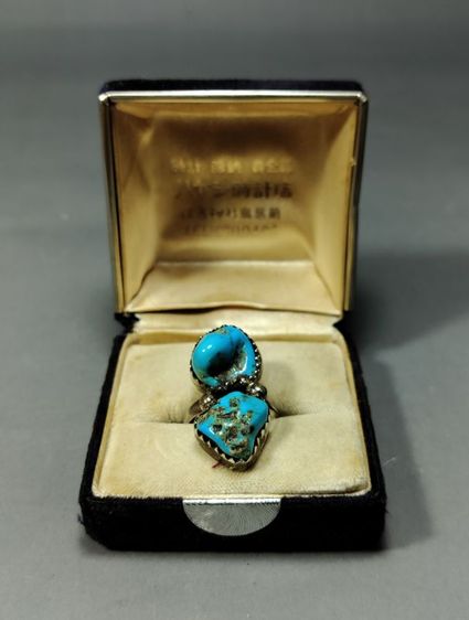 แหวนเงินแท้ 925 ประดับพลอยเทอร์ควอยซ์ธรรมชาติ (Turquoise) สสไตล์นาวาโ