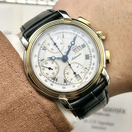 ขาว Vintage 1995’s Maurice Lacroix Masterpiece Croneo 18K bezel automatic Chronograph Box&Papers