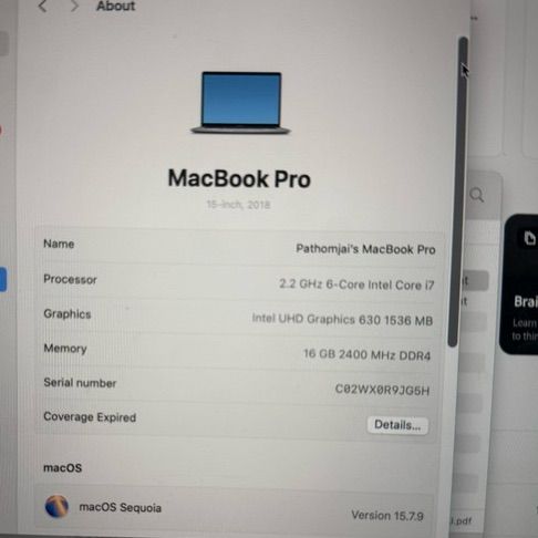 macbook pro 16GB core i7 15"