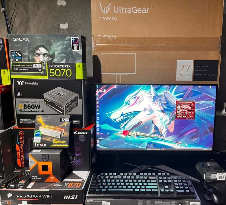 CPU Ryzen 7 7800X3D Core 8 Threads 16  มีกล่องมีประกันMainboard PRO X870-P WIFI 7 มีกล่องมีประกันDDR 5 16x2 = 32GBytes Bus 6000
