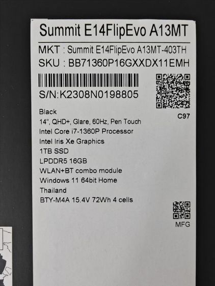 ขายด่วน MSI Summit E14FLIP EVO A13MT-403TH (โน๊ตบุ๊คแบบฝาพับ 360 องศา) จอ Touch Screen + Pen Touch